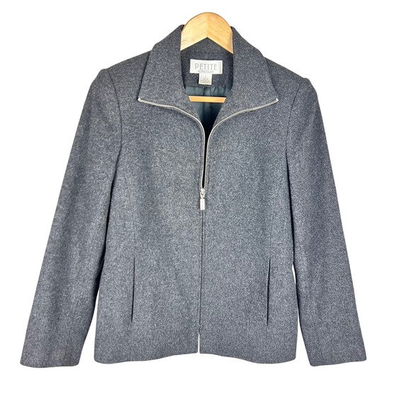Petite Sophisticate Gray Wool Blend Zip Front Jacket Women's Size 6 - Picture 1 of 8